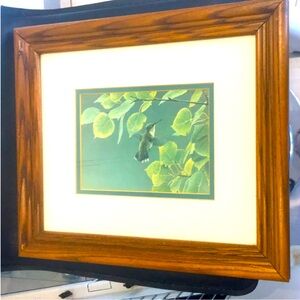 Framed Hummingbird Art Print in a Solid Oak Frame 14.5x12.5"